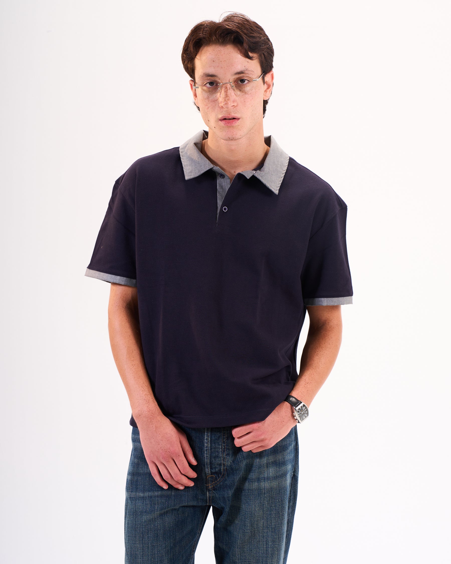 Textured Grey Collar Polo