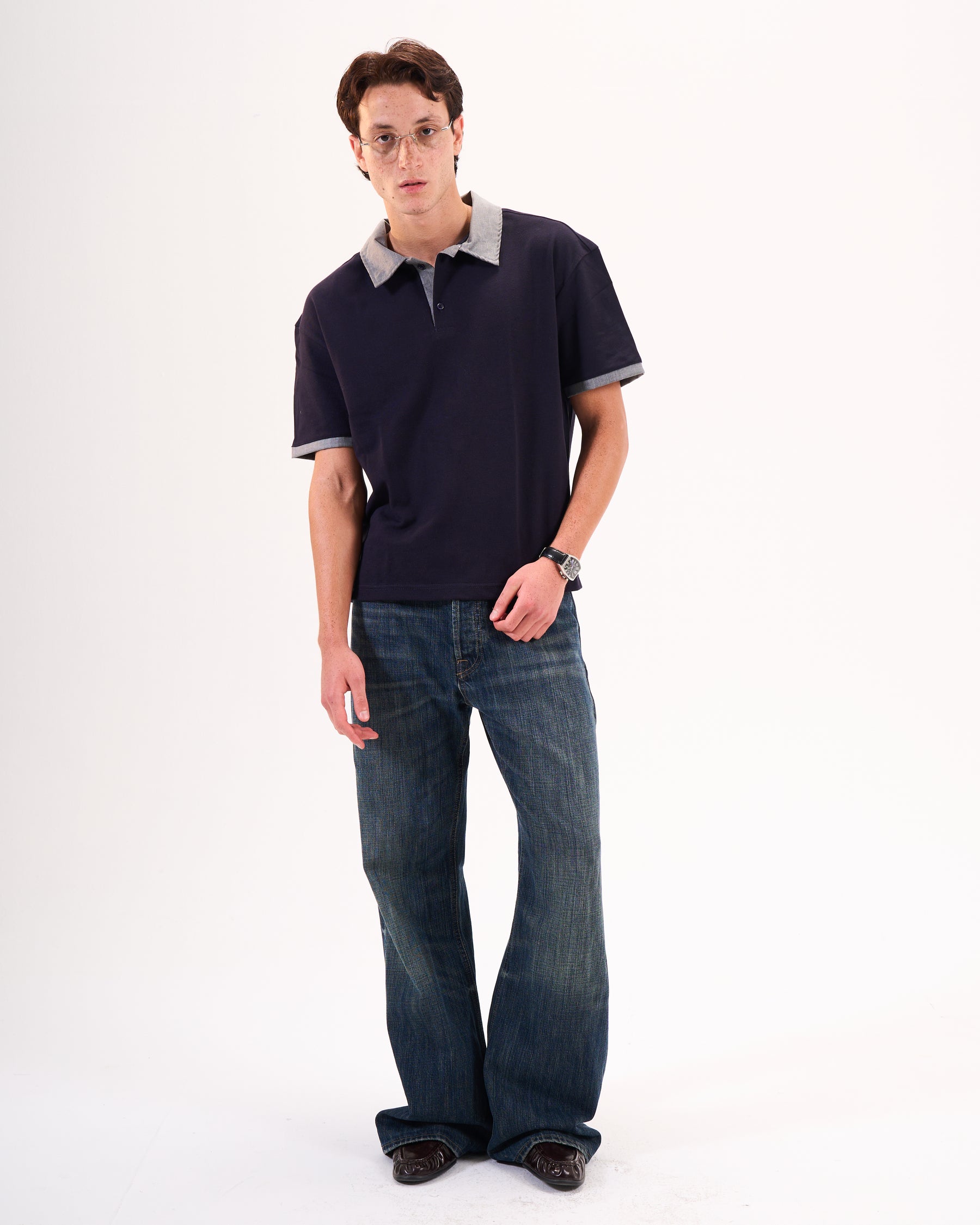 Textured Grey Collar Polo