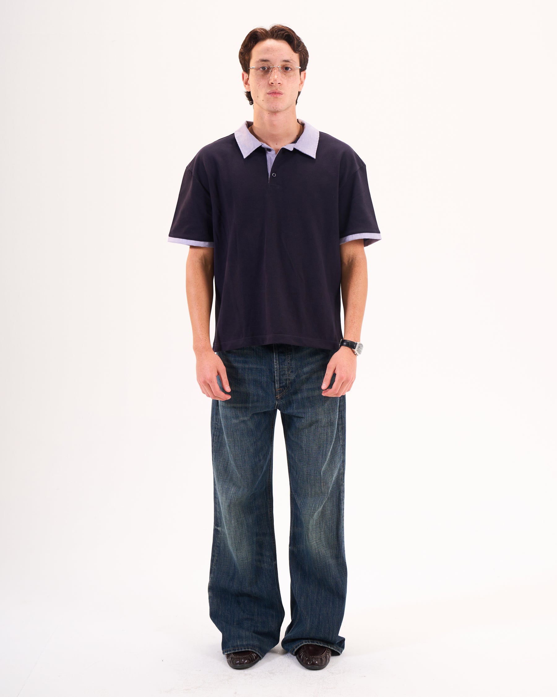 Textured Blue Collar Polo