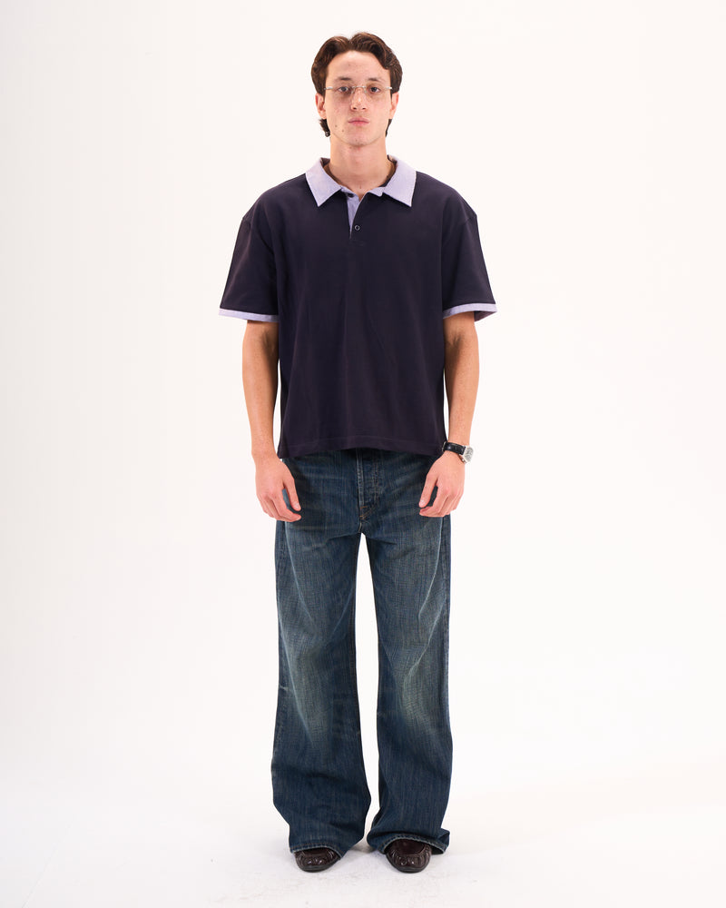 Textured Blue Collar Polo