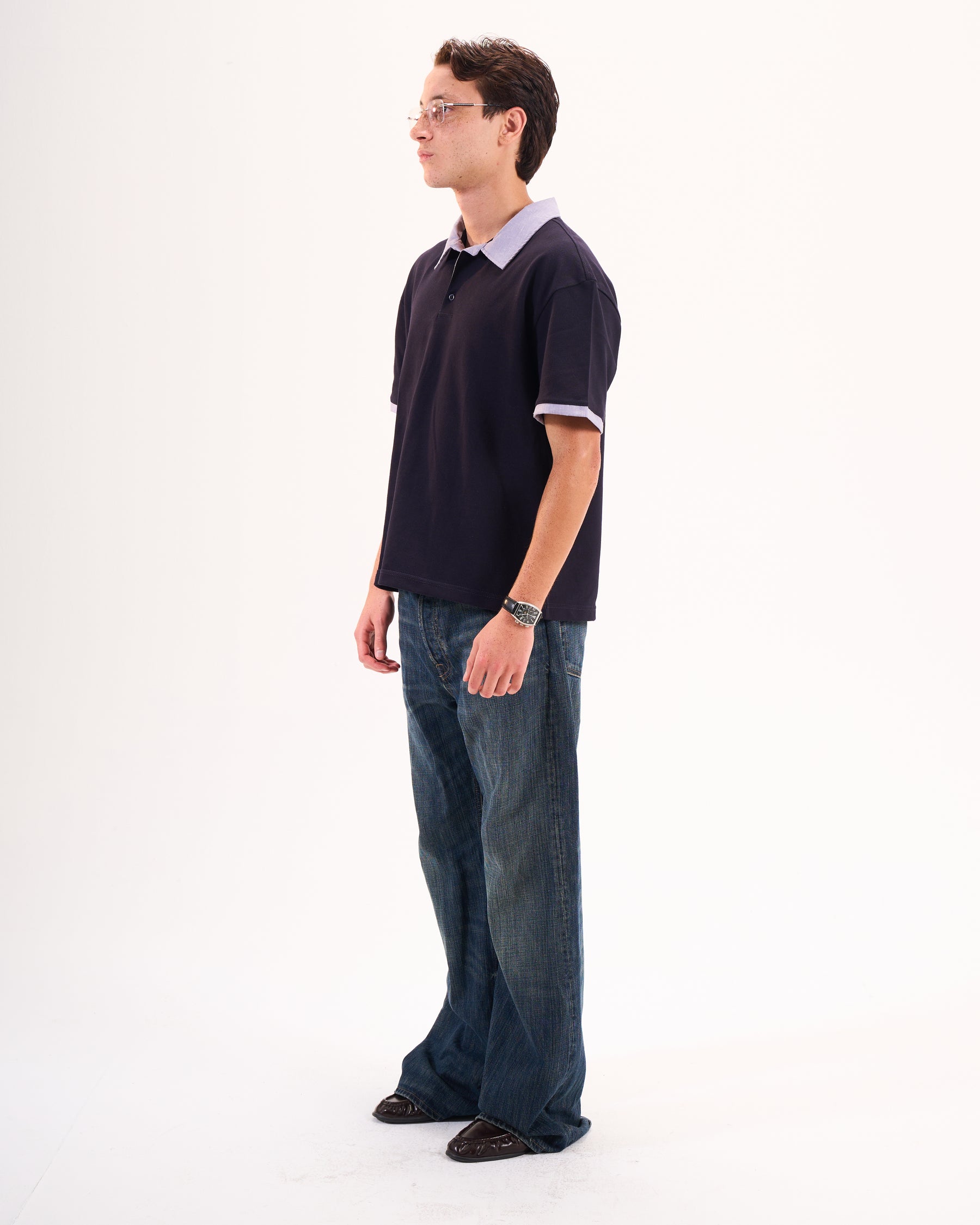 Textured Blue Collar Polo