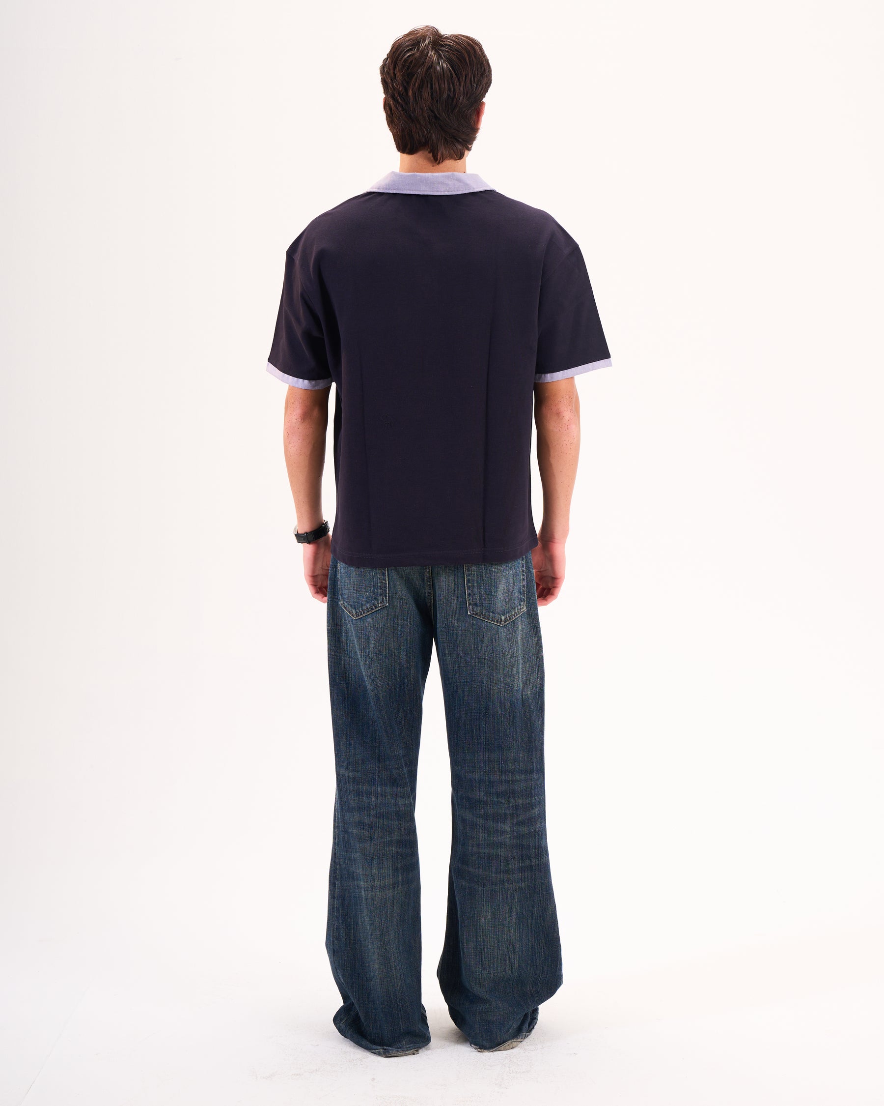 Textured Blue Collar Polo