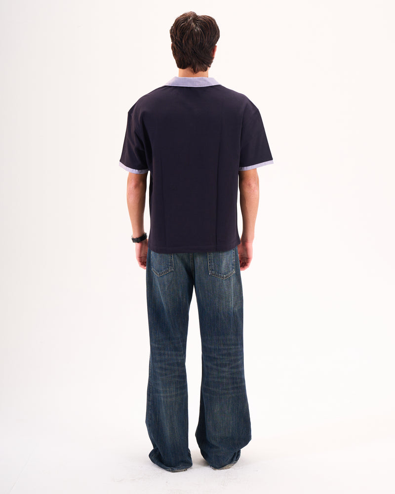 Textured Blue Collar Polo