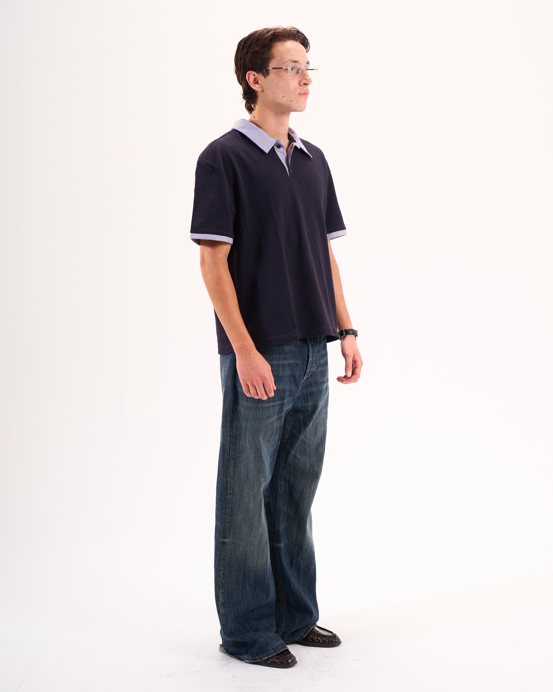 Textured Blue Collar Polo