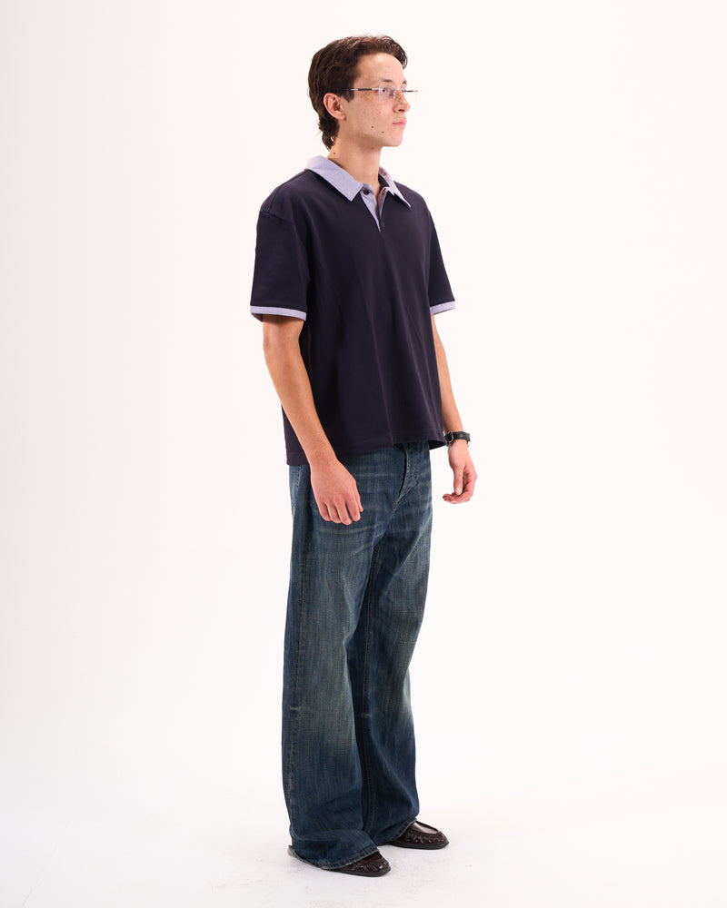 Textured Blue Collar Polo