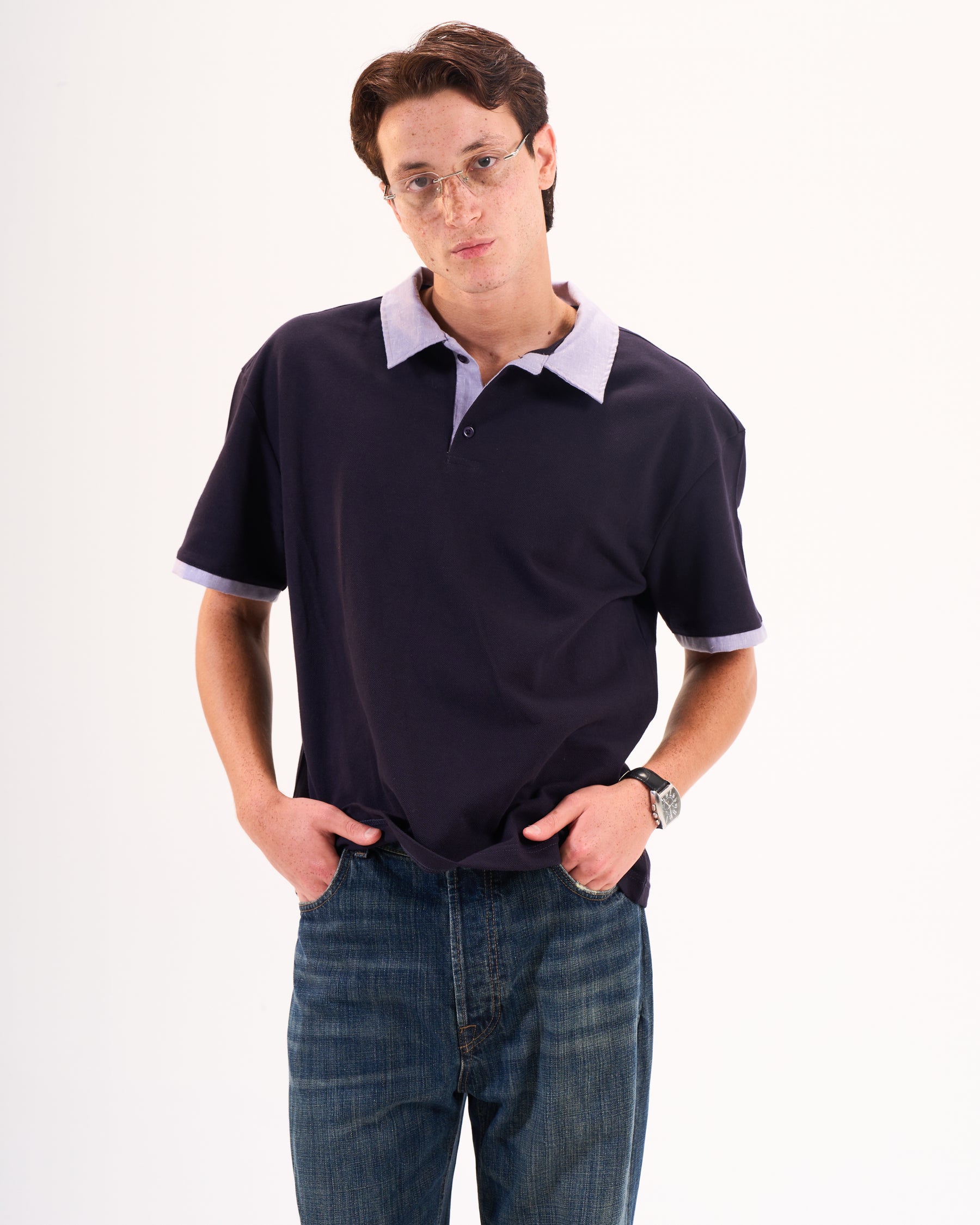 Textured Blue Collar Polo
