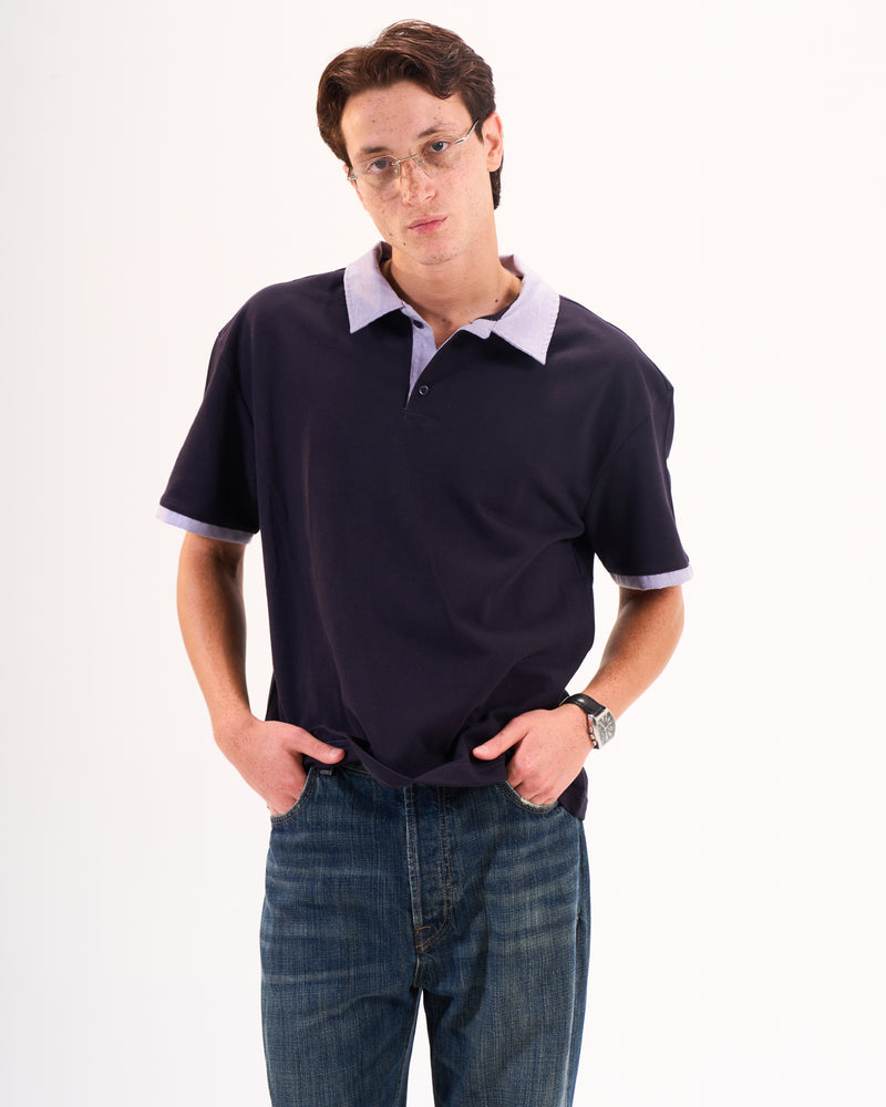 Textured Blue Collar Polo