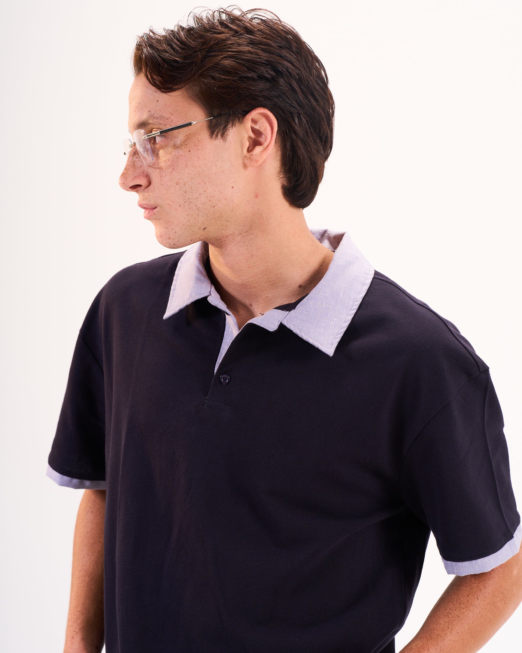 Textured Blue Collar Polo