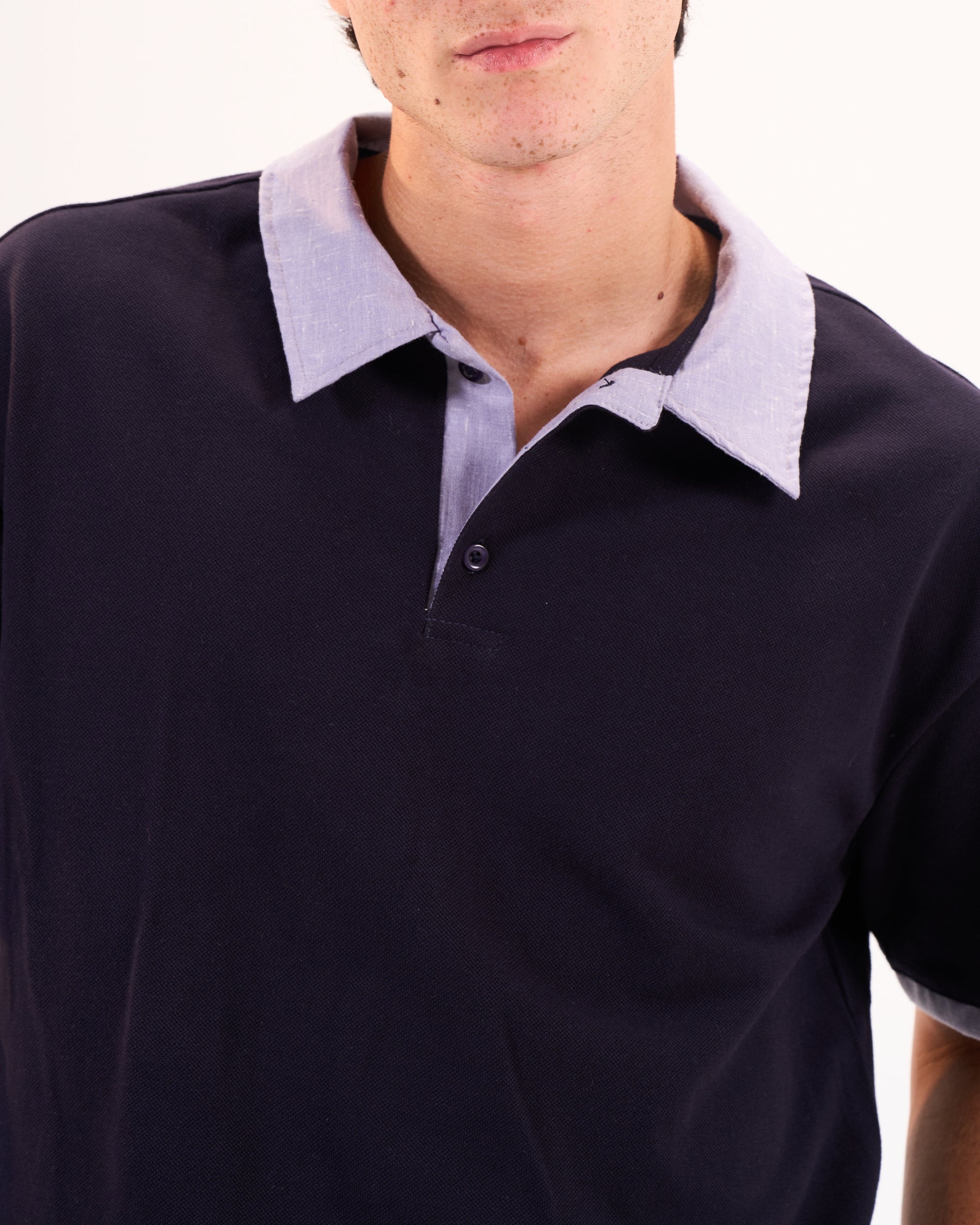Textured Blue Collar Polo