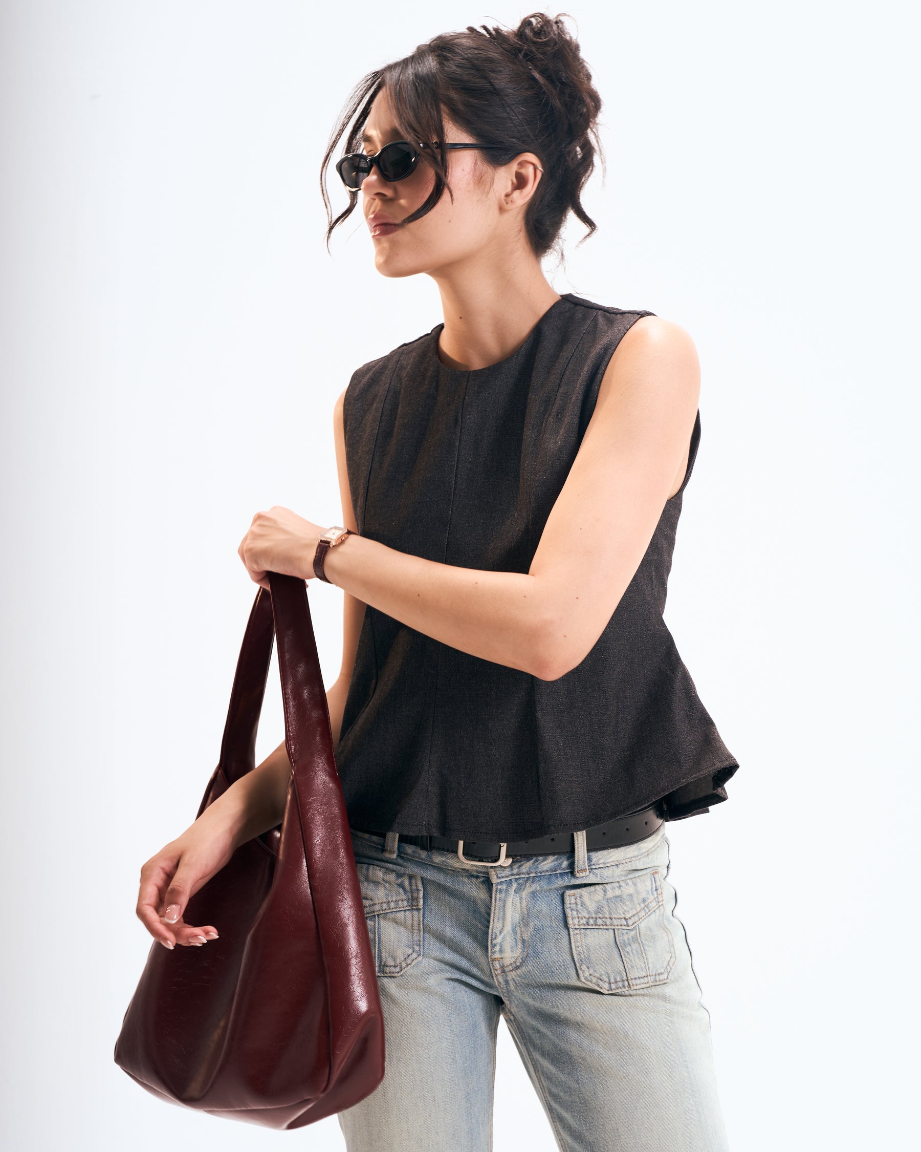 Denim corset top